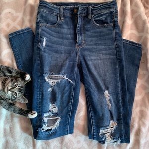 High waisted blue jeans